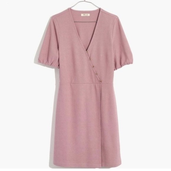 Madewell | Cross Front Lavender button Wrap Dress Size Small - Picture 3 of 10
